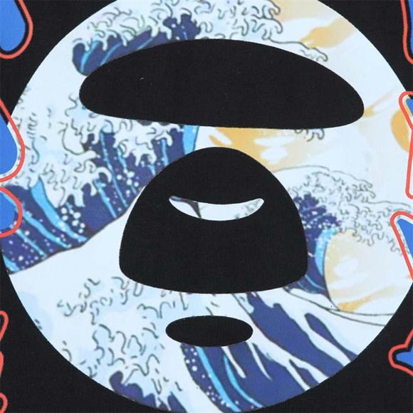 AAPE Monkey Head Wave Print Logo T-Shirt - Black Short Sleeve - Picture 9 of 13